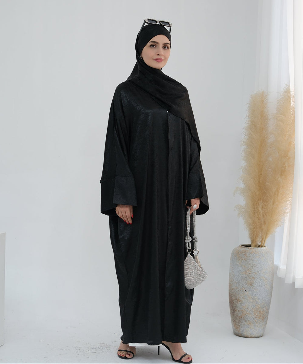 Get trendy with Draya Shimmer Kimono Open Abaya - Black - Cardigan available at Voilee NY. Grab yours for $54.90 today!