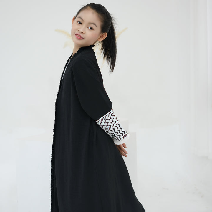 Get trendy with Kids Kufiya Open Abaya - Black -  available at Voilee NY. Grab yours for $39.90 today!