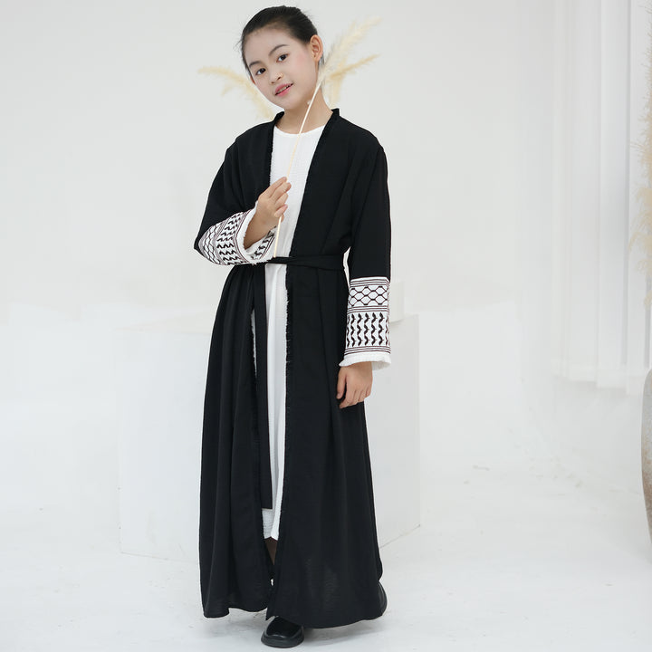 Get trendy with Kids Kufiya Open Abaya - Black -  available at Voilee NY. Grab yours for $39.90 today!