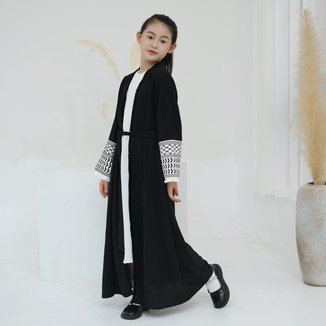 Get trendy with Kids Kufiya Open Abaya - Black -  available at Voilee NY. Grab yours for $39.90 today!