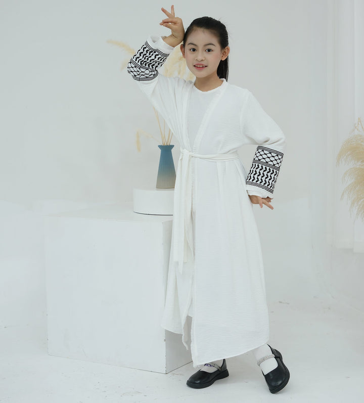 Get trendy with Kids Kufiya Open Abaya - White -  available at Voilee NY. Grab yours for $39.90 today!