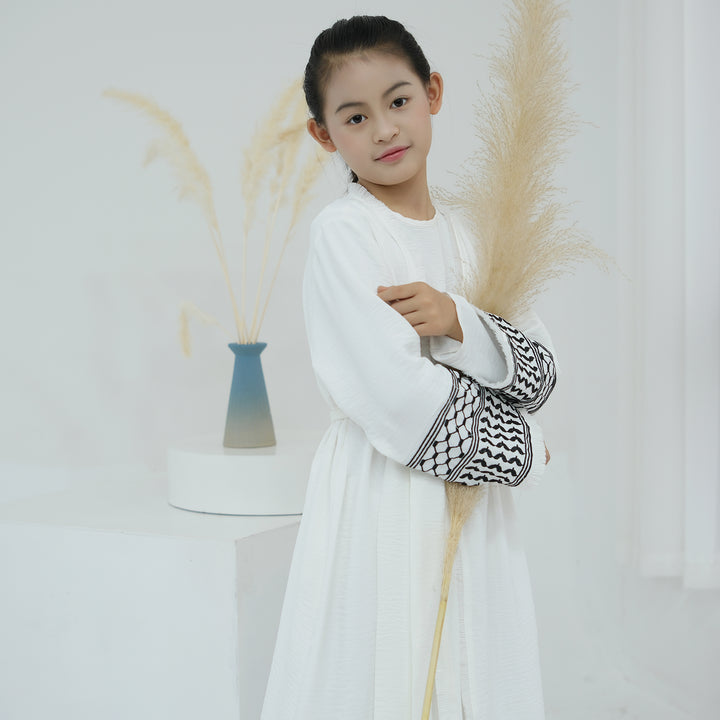 Get trendy with Kids Kufiya Open Abaya - White -  available at Voilee NY. Grab yours for $39.90 today!