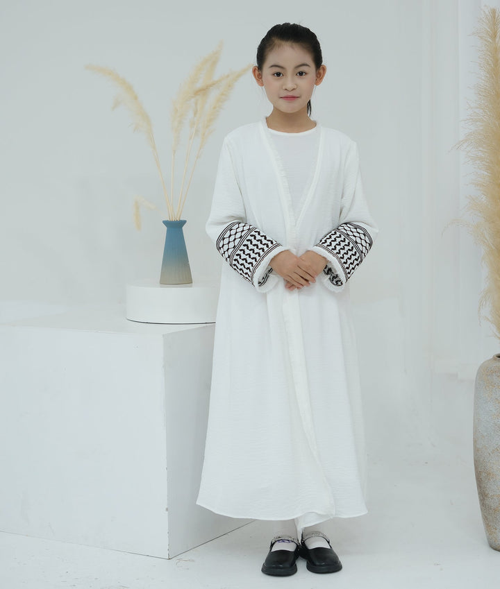 Get trendy with Kids Kufiya Open Abaya - White -  available at Voilee NY. Grab yours for $39.90 today!