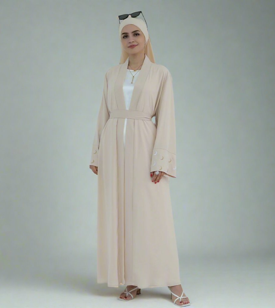 Get trendy with Muna Open Abaya Kimono - Sand - Cardigan available at Voilee NY. Grab yours for $49.90 today!