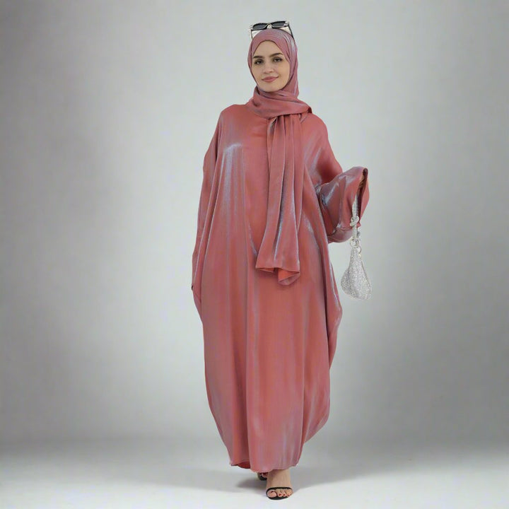 Nessa Shimmer Abaya with Hijab - Rouge