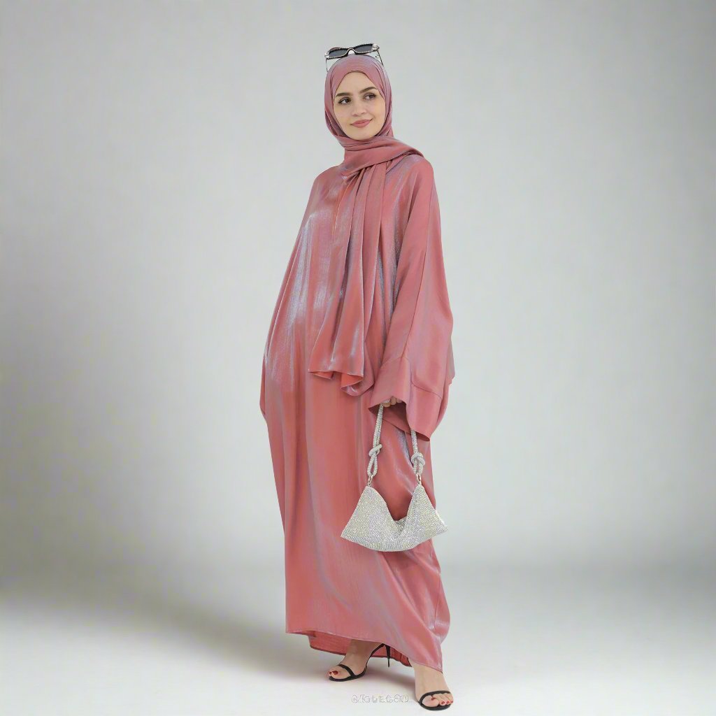 Nessa Shimmer Abaya with Hijab - Rouge