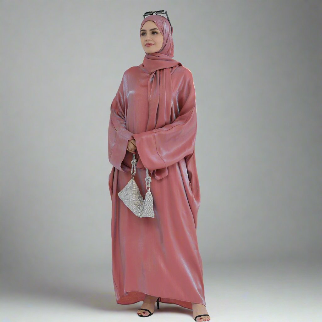 Nessa Shimmer Abaya with Hijab - Rouge