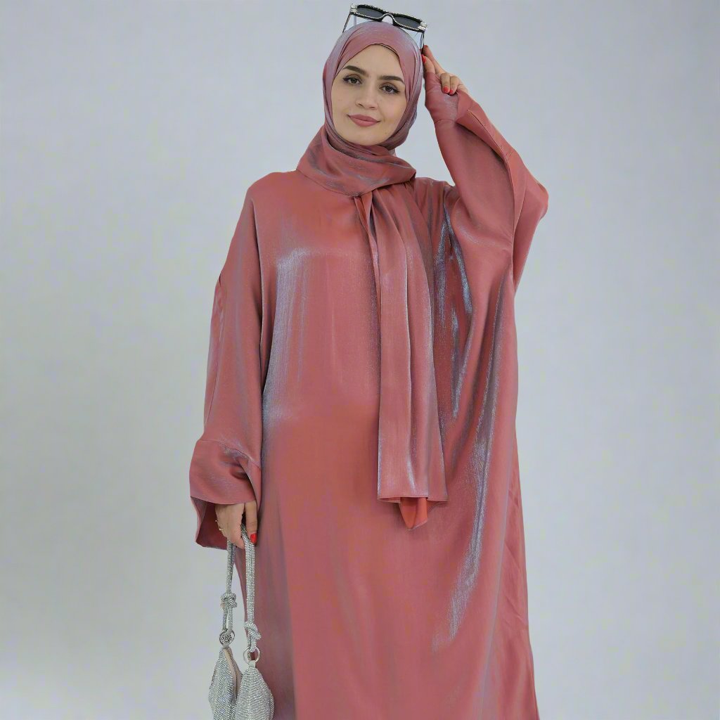 Nessa Shimmer Abaya with Hijab - Rouge