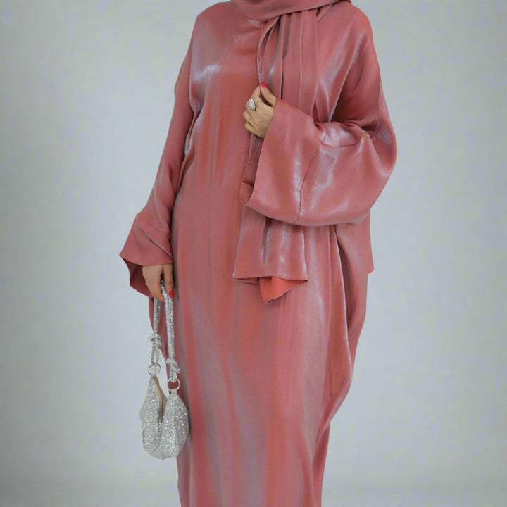 Nessa Shimmer Abaya with Hijab - Rouge