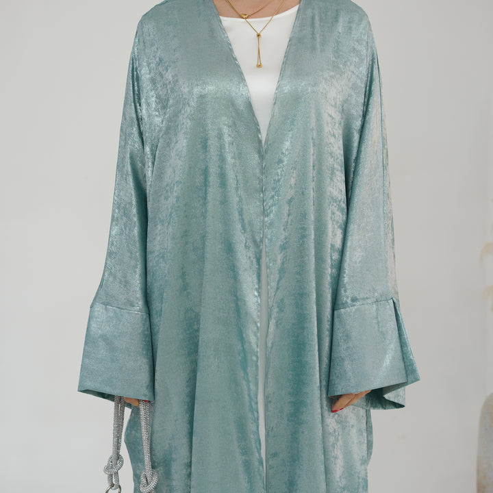 Celine Shimmer Kimono Open Abaya - Mint