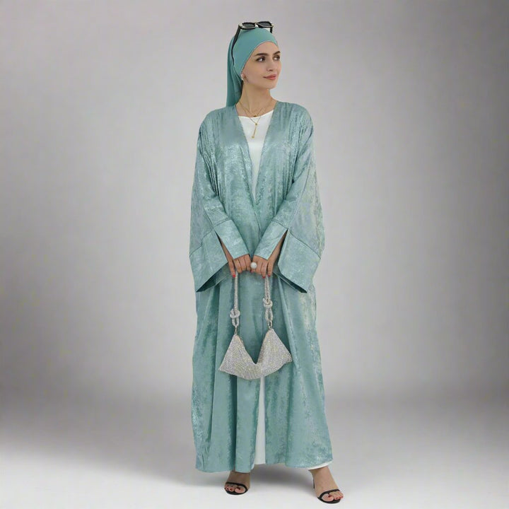 Celine Shimmer Kimono Open Abaya - Mint