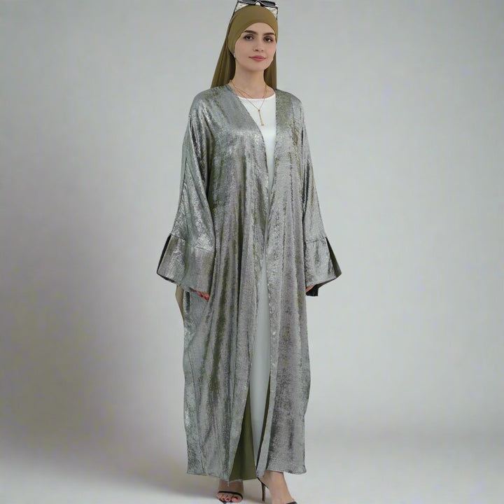 Celine Shimmer Kimono Open Abaya - Olive