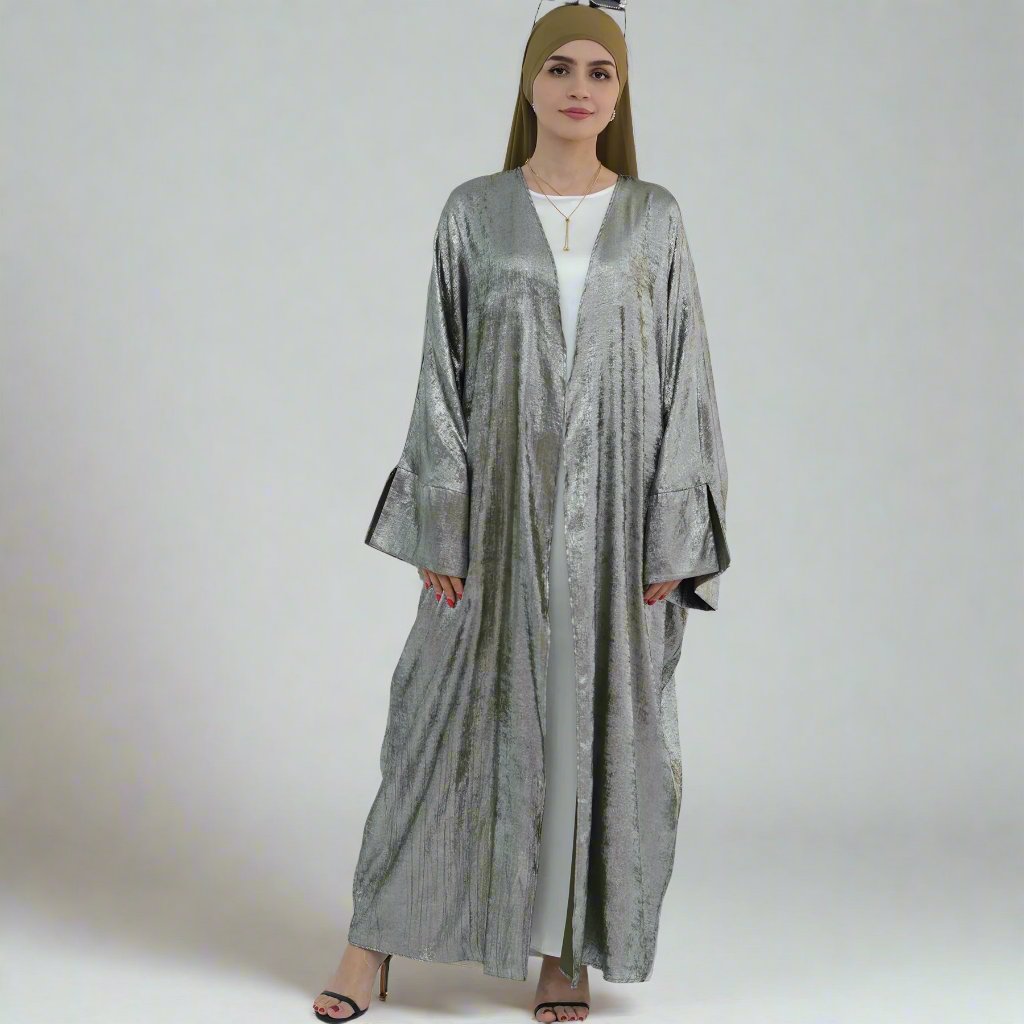 Celine Shimmer Kimono Open Abaya - Olive