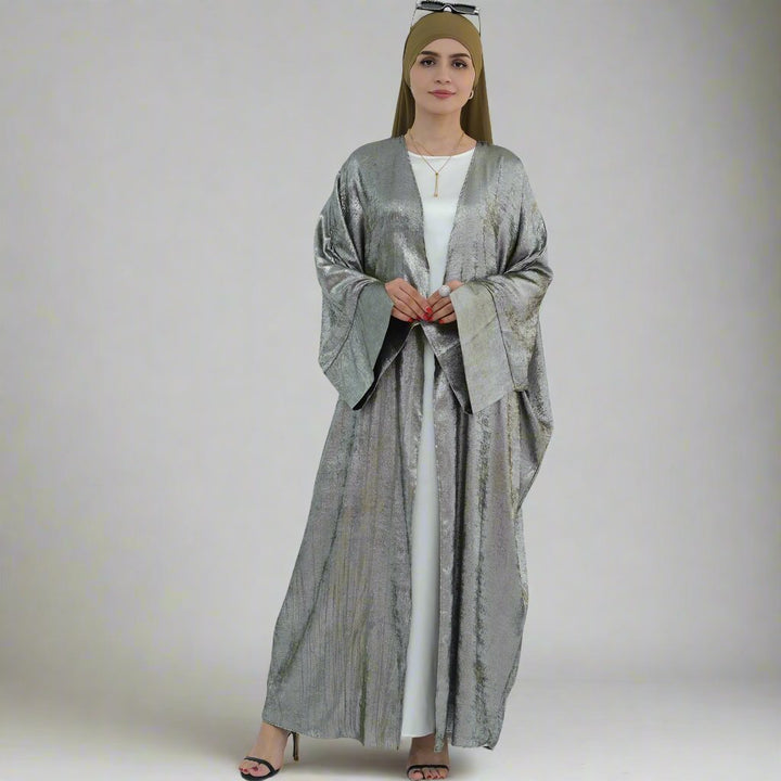 Celine Shimmer Kimono Open Abaya - Olive