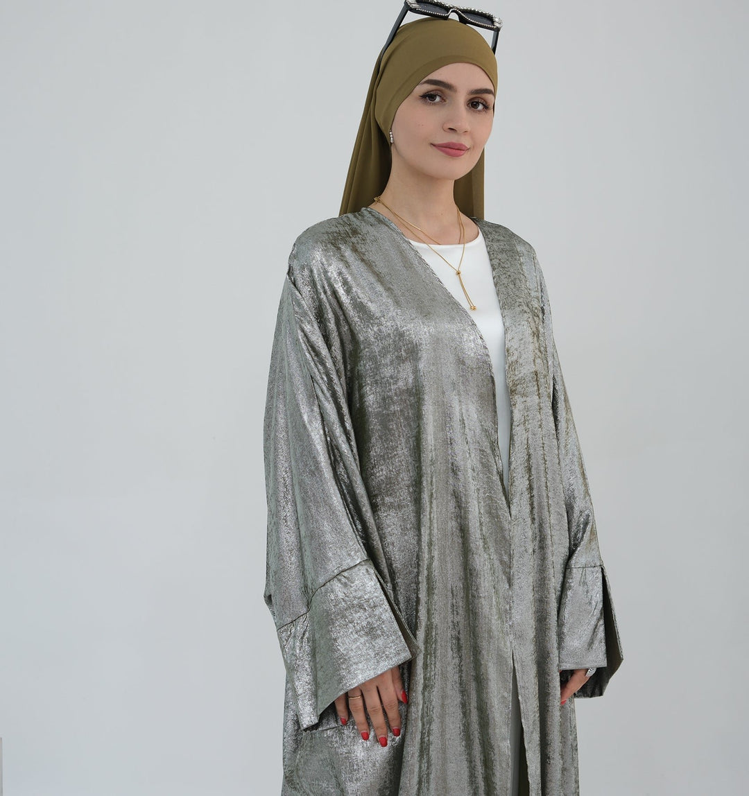 Celine Shimmer Kimono Open Abaya - Olive