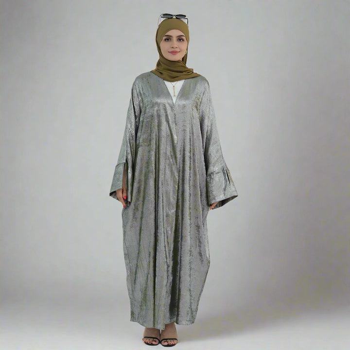 Celine Shimmer Kimono Open Abaya - Olive