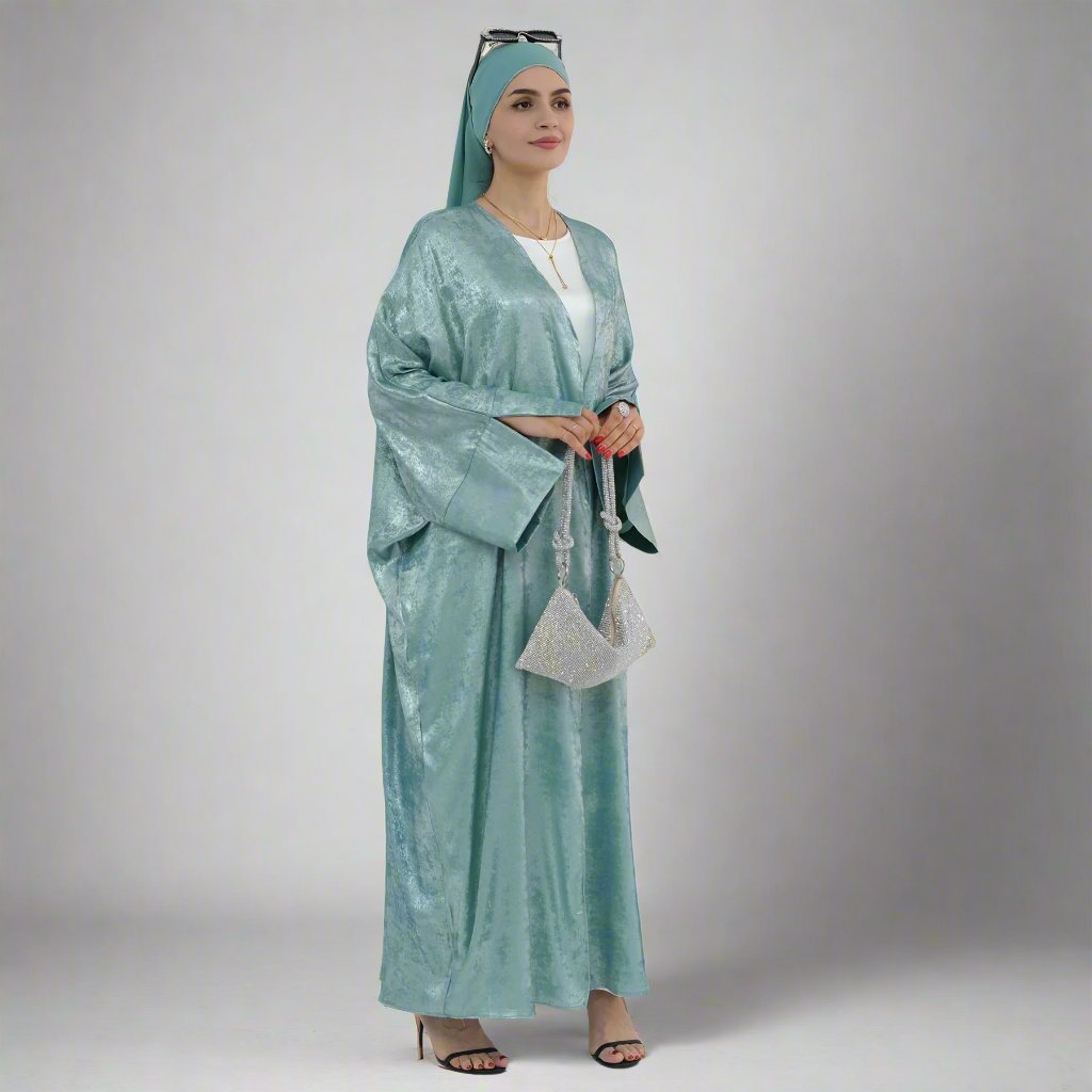 Celine Shimmer Kimono Open Abaya - Mint