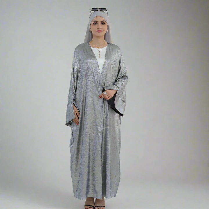 Celine Shimmer Kimono Open Abaya - Silver