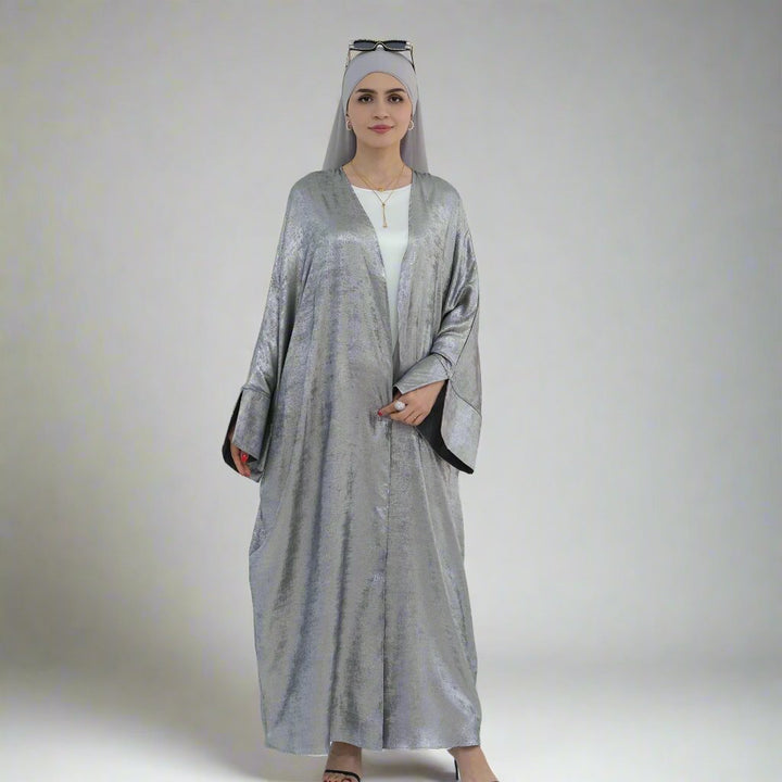 Celine Shimmer Kimono Open Abaya - Silver