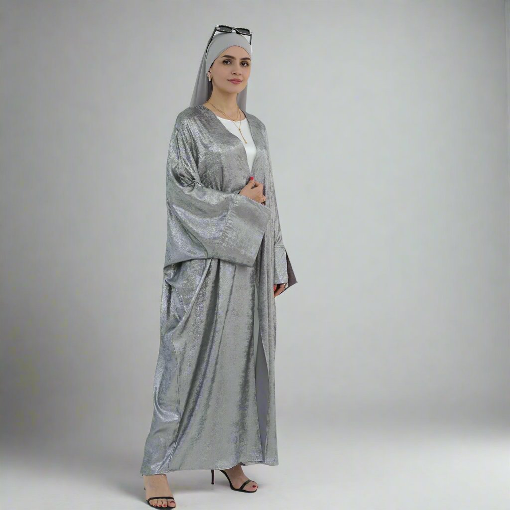 Celine Shimmer Kimono Open Abaya - Silver