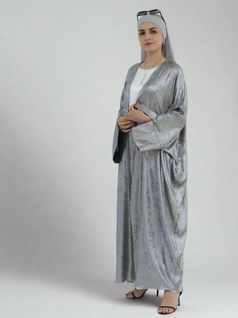 Celine Shimmer Kimono Open Abaya - Silver