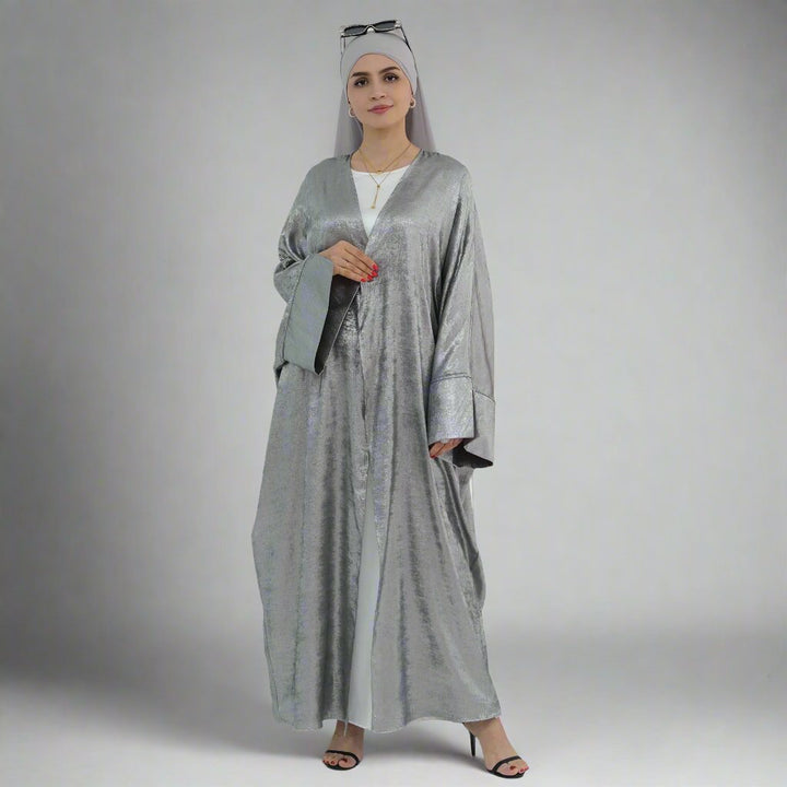 Celine Shimmer Kimono Open Abaya - Silver