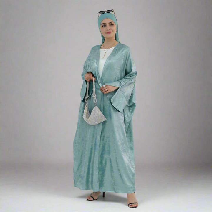 Celine Shimmer Kimono Open Abaya - Mint