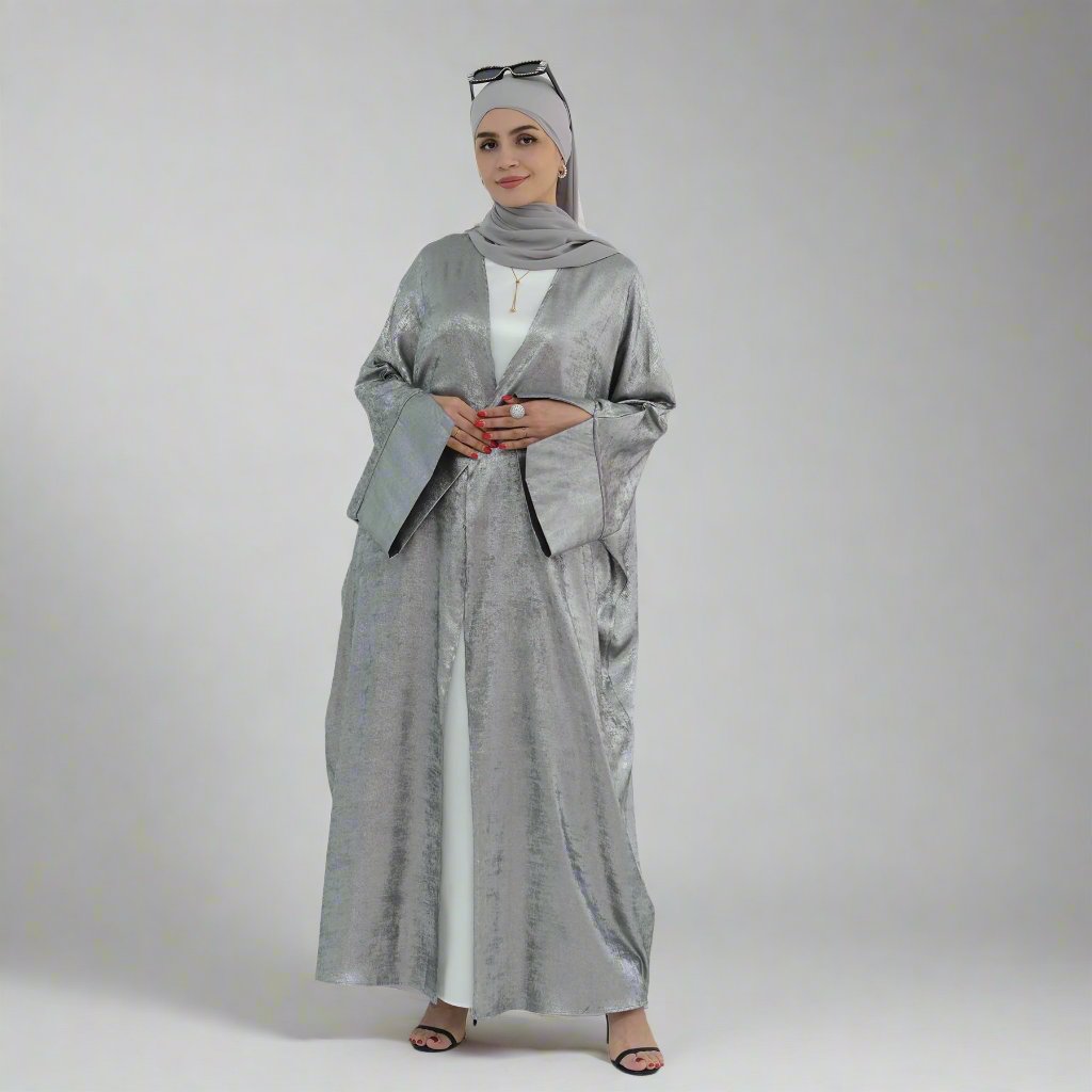 Celine Shimmer Kimono Open Abaya - Silver