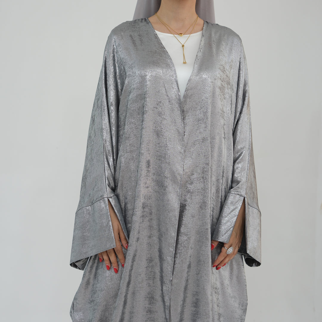 Celine Shimmer Kimono Open Abaya - Silver