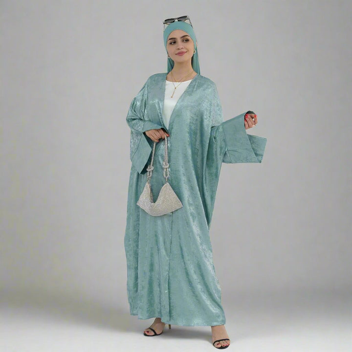 Celine Shimmer Kimono Open Abaya - Mint