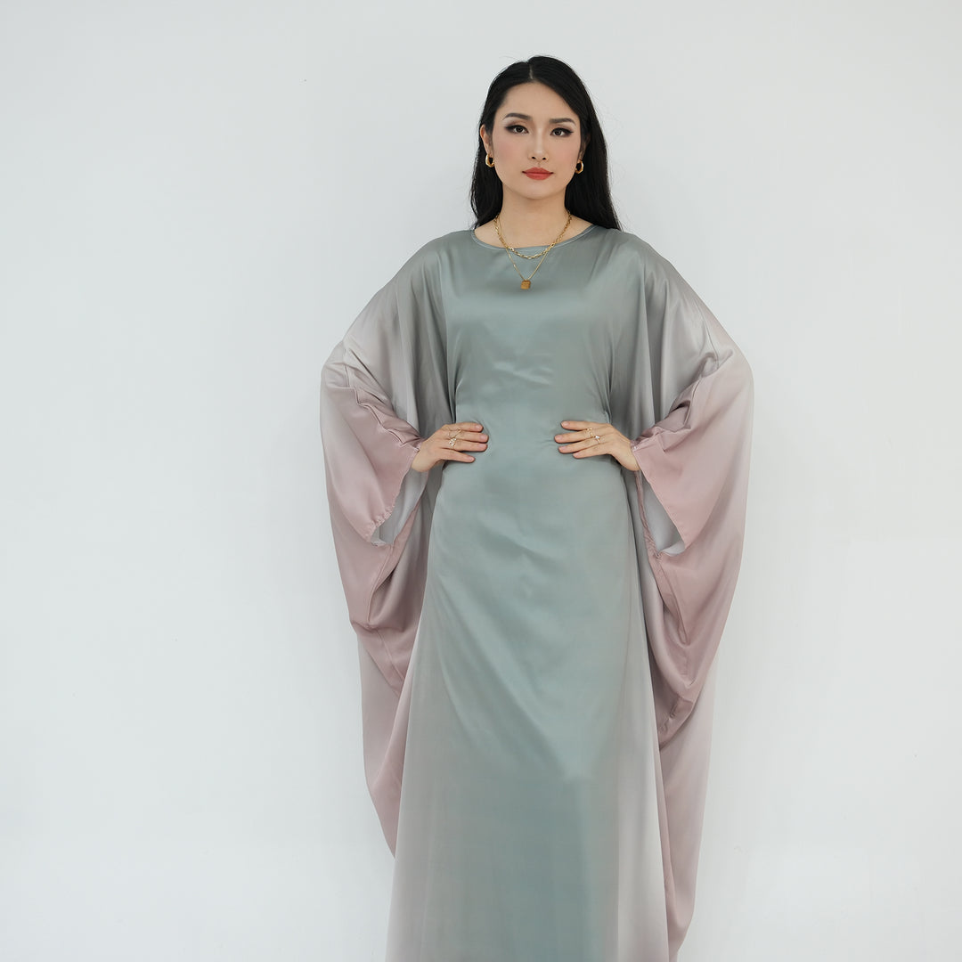 Get trendy with Raya Ombre Butterfly Abaya - Sage - Dresses available at Voilee NY. Grab yours for $64.99 today!