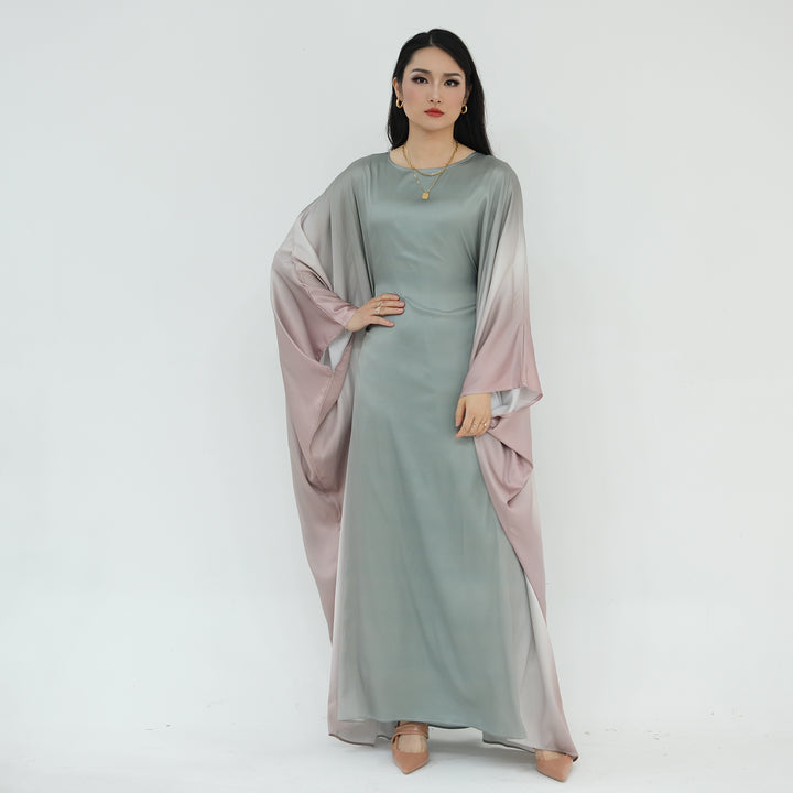 Get trendy with Raya Ombre Butterfly Abaya - Sage - Dresses available at Voilee NY. Grab yours for $64.99 today!