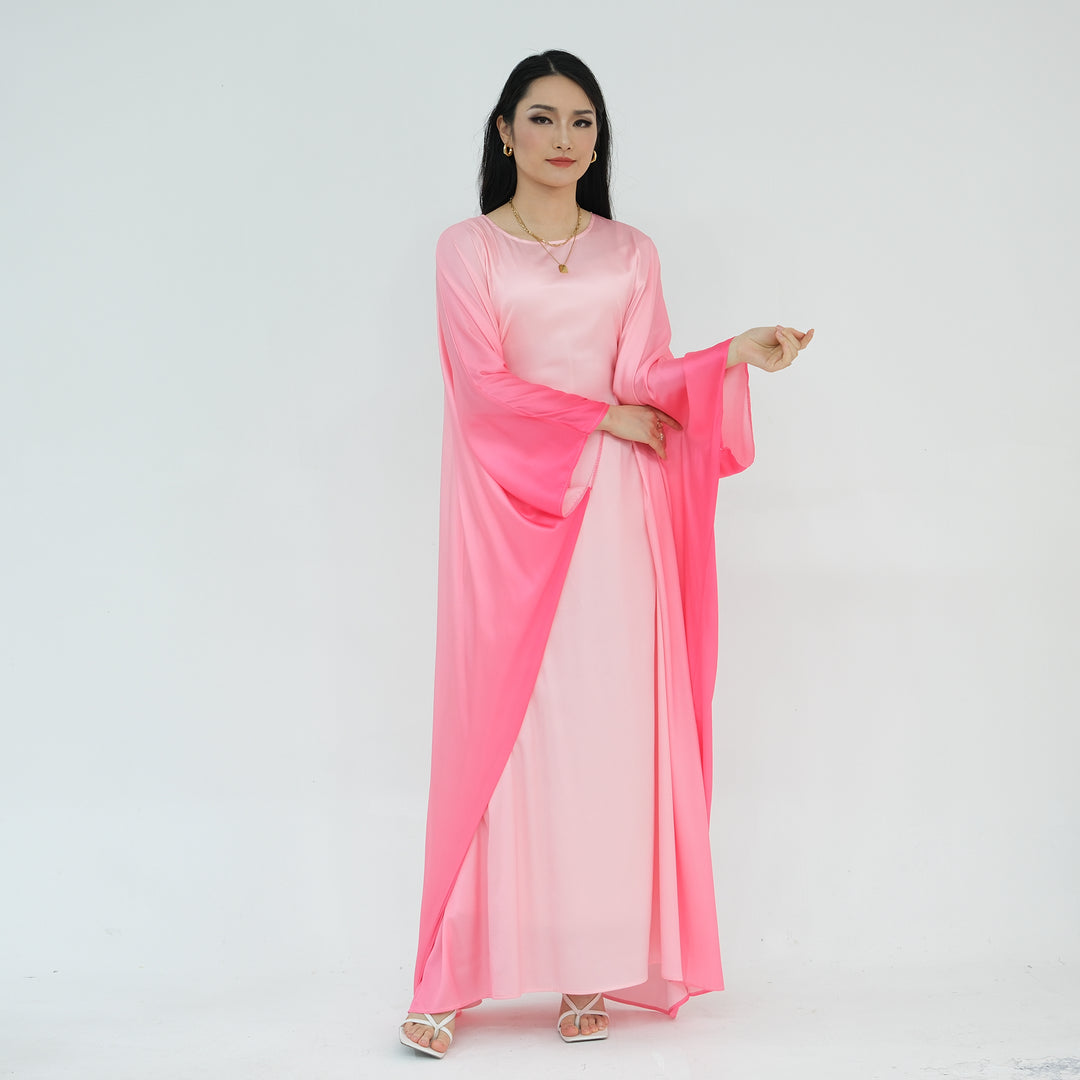 Get trendy with Raya Ombre Butterfly Abaya - Pink - Dresses available at Voilee NY. Grab yours for $64.99 today!