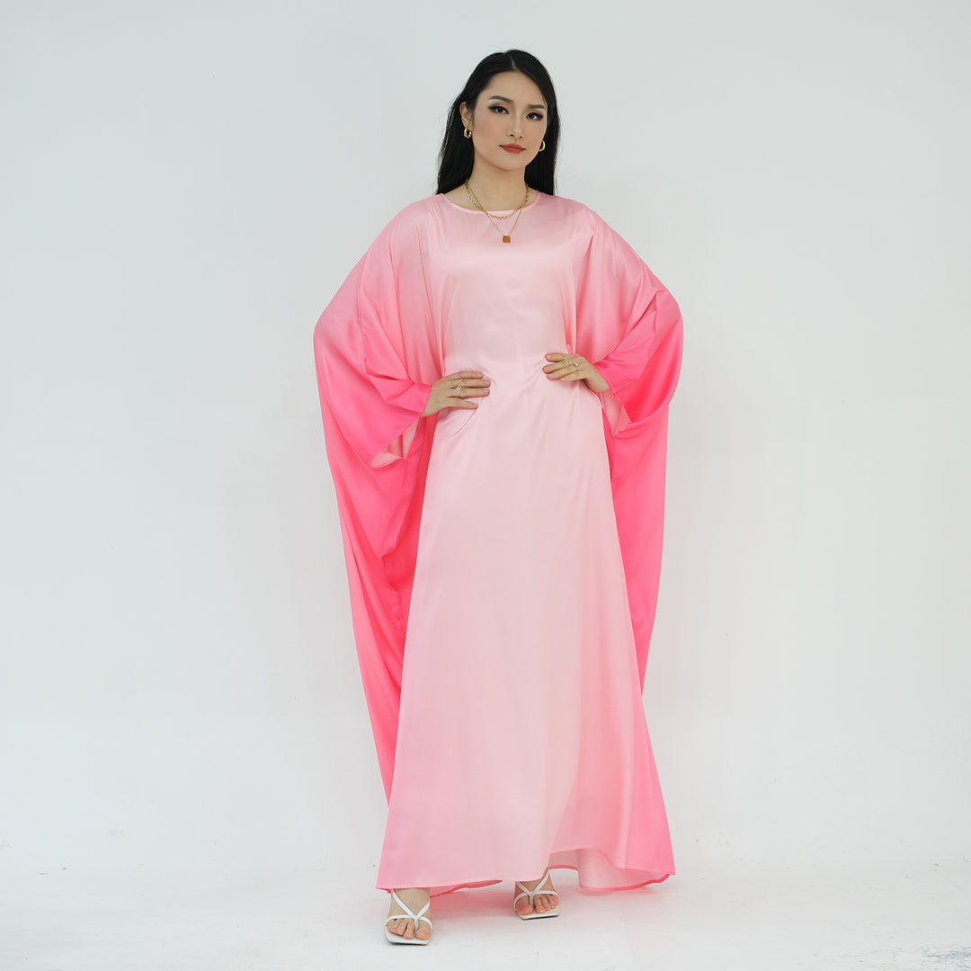 Get trendy with Raya Ombre Butterfly Abaya - Pink - Dresses available at Voilee NY. Grab yours for $64.99 today!