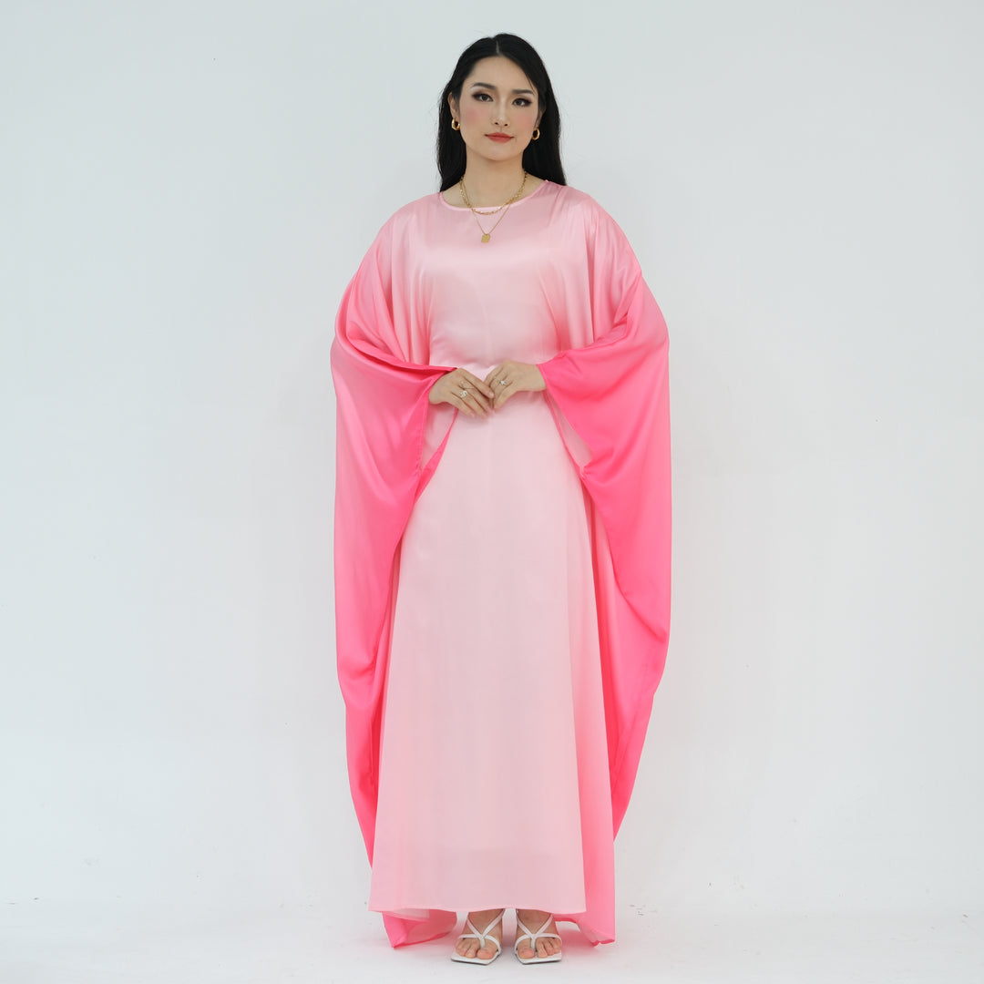 Get trendy with Raya Ombre Butterfly Abaya - Pink - Dresses available at Voilee NY. Grab yours for $64.99 today!