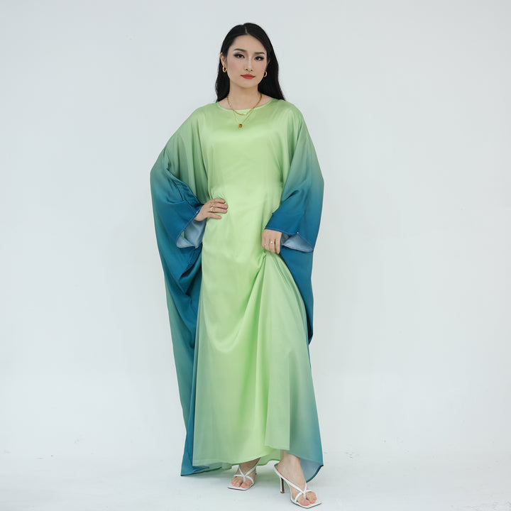 Get trendy with Raya Ombre Butterfly Abaya - Green - Dresses available at Voilee NY. Grab yours for $64.99 today!