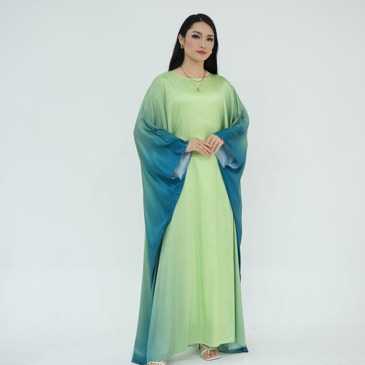 Get trendy with Raya Ombre Butterfly Abaya - Green - Dresses available at Voilee NY. Grab yours for $64.99 today!