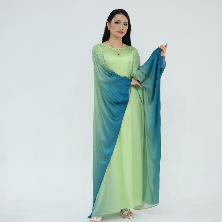 Get trendy with Raya Ombre Butterfly Abaya - Green - Dresses available at Voilee NY. Grab yours for $64.99 today!