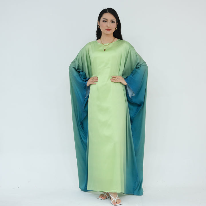 Get trendy with Raya Ombre Butterfly Abaya - Green - Dresses available at Voilee NY. Grab yours for $64.99 today!