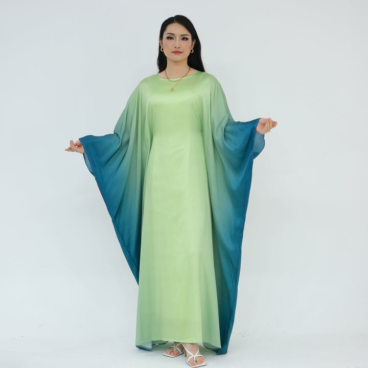 Get trendy with Raya Ombre Butterfly Abaya - Green - Dresses available at Voilee NY. Grab yours for $64.99 today!