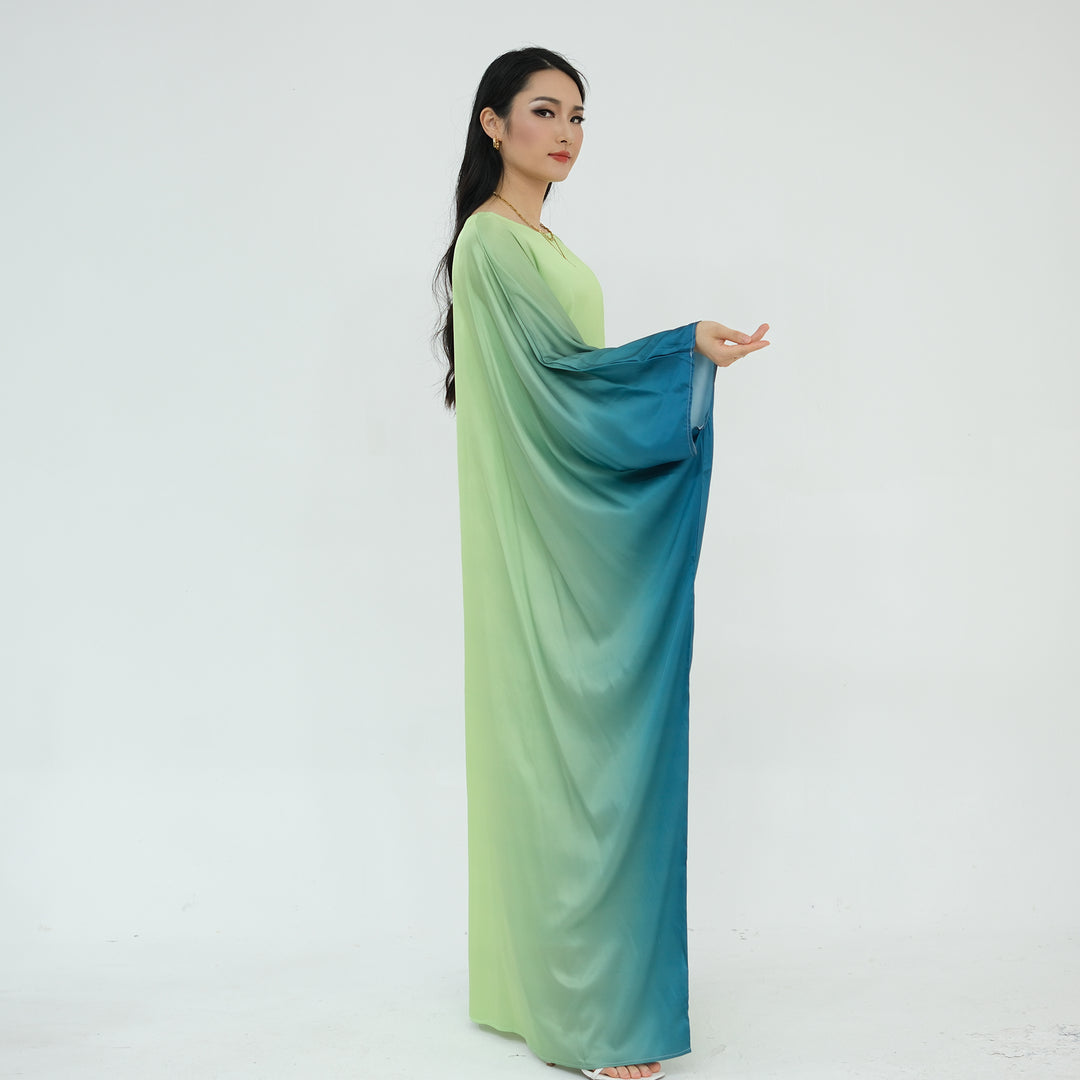 Get trendy with Raya Ombre Butterfly Abaya - Green - Dresses available at Voilee NY. Grab yours for $64.99 today!