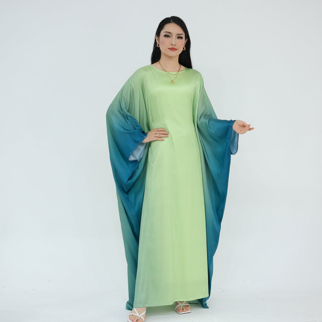 Get trendy with Raya Ombre Butterfly Abaya - Green - Dresses available at Voilee NY. Grab yours for $64.99 today!