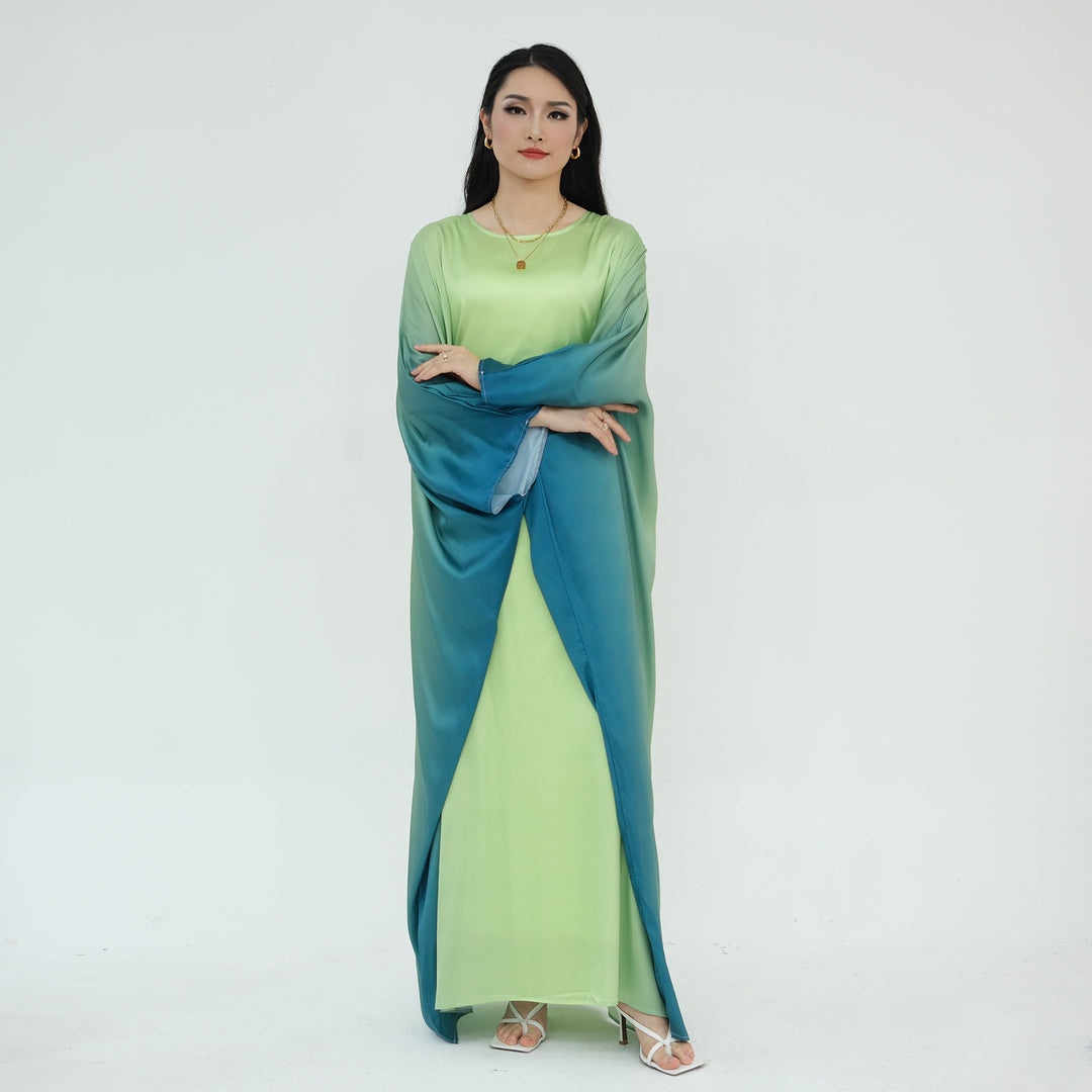 Get trendy with Raya Ombre Butterfly Abaya - Green - Dresses available at Voilee NY. Grab yours for $64.99 today!