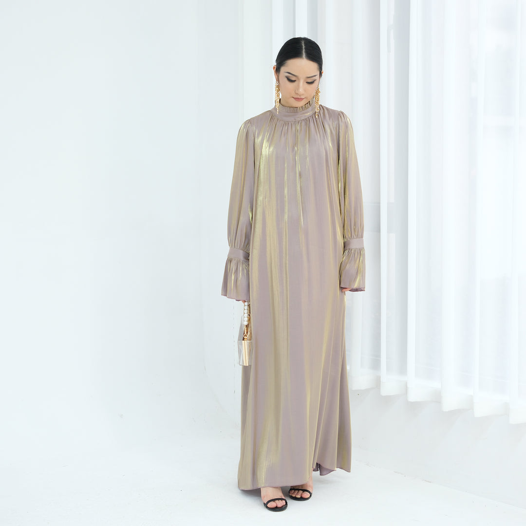 Get trendy with Samira Shimmer Dress - Champagne - Dresses available at Voilee NY. Grab yours for $69.90 today!