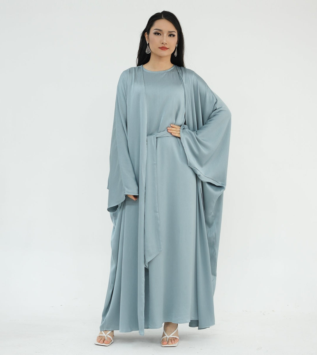 Reina Textured Batwing Abaya Set - Blue