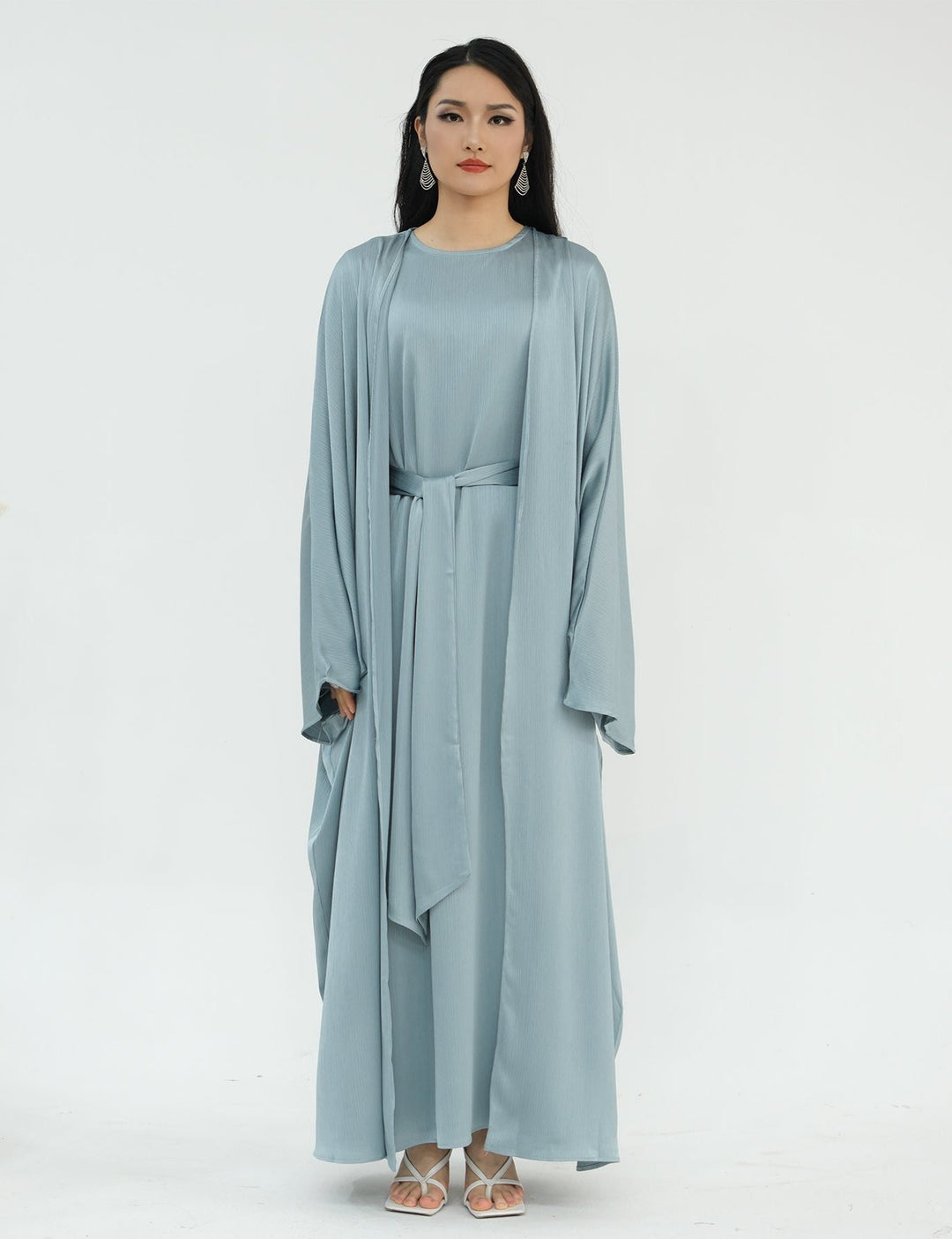 Reina Textured Batwing Abaya Set - Blue