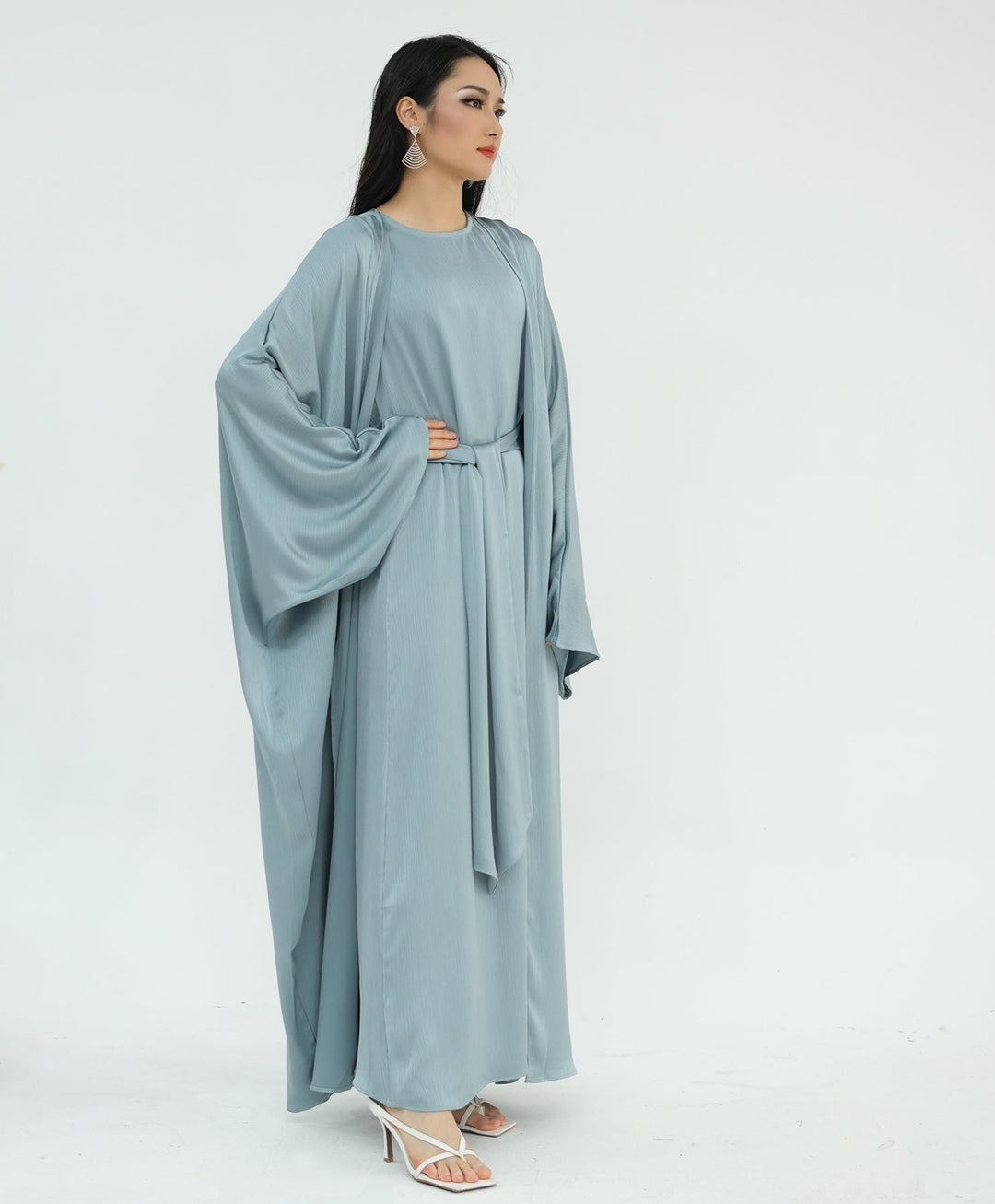 Reina Textured Batwing Abaya Set - Blue