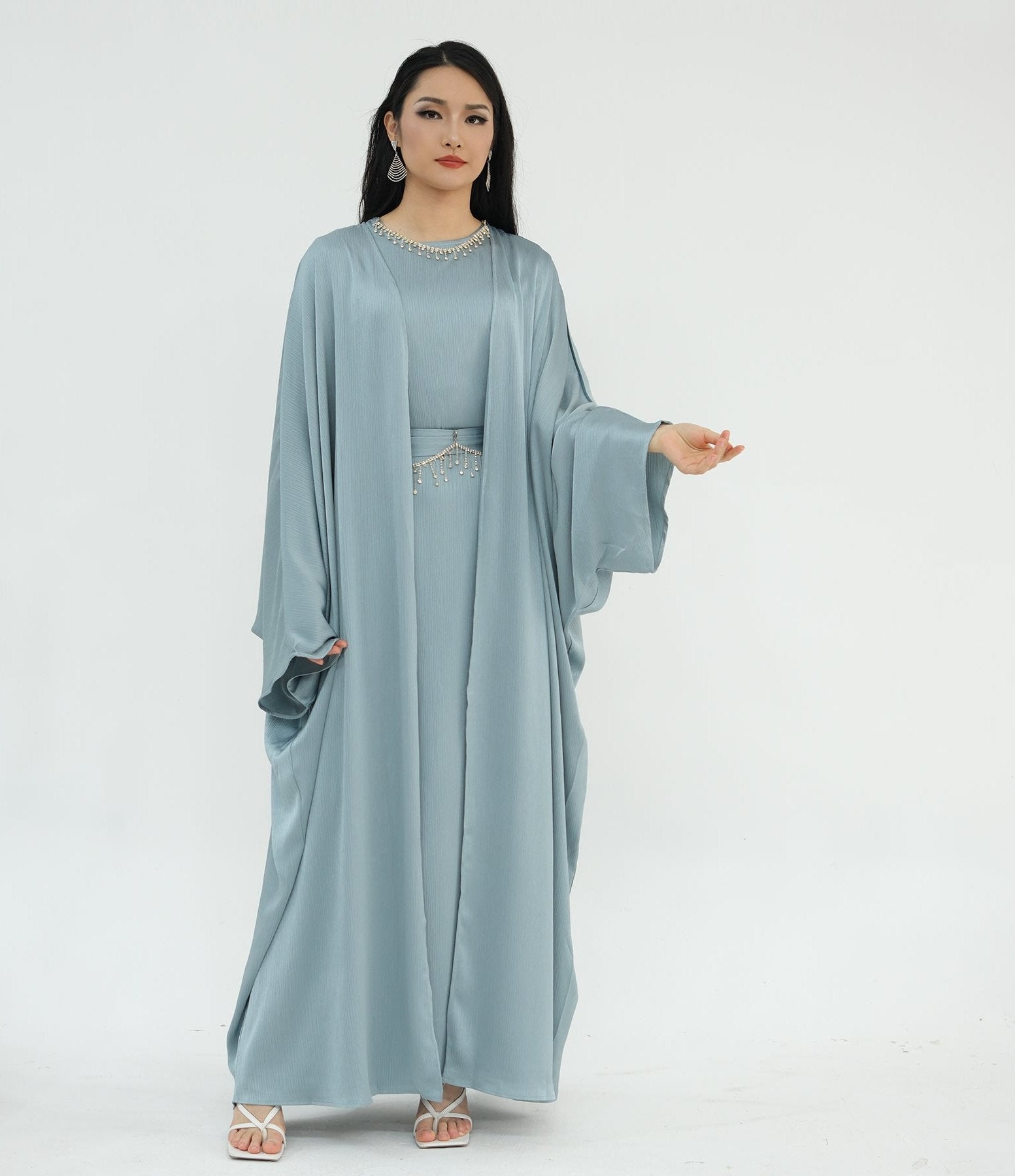 Reina Textured Batwing Abaya Set Blue