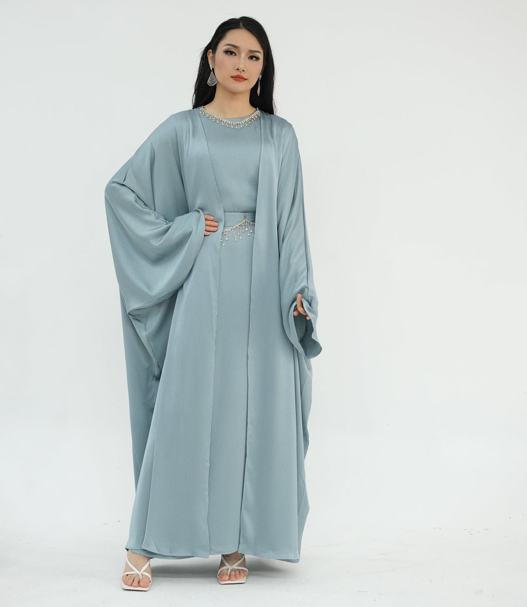 Reina Textured Batwing Abaya Set - Blue