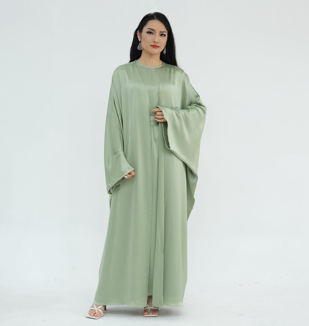 Reina Textured Batwing Abaya Set - Mint